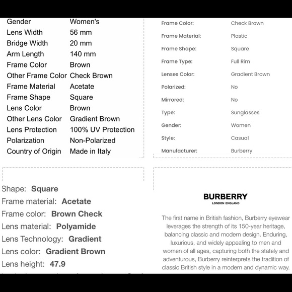 BURBERRY SQUARE CLASSIC ICONIC CHECK SUNGLASSES - Picture 13 of 16